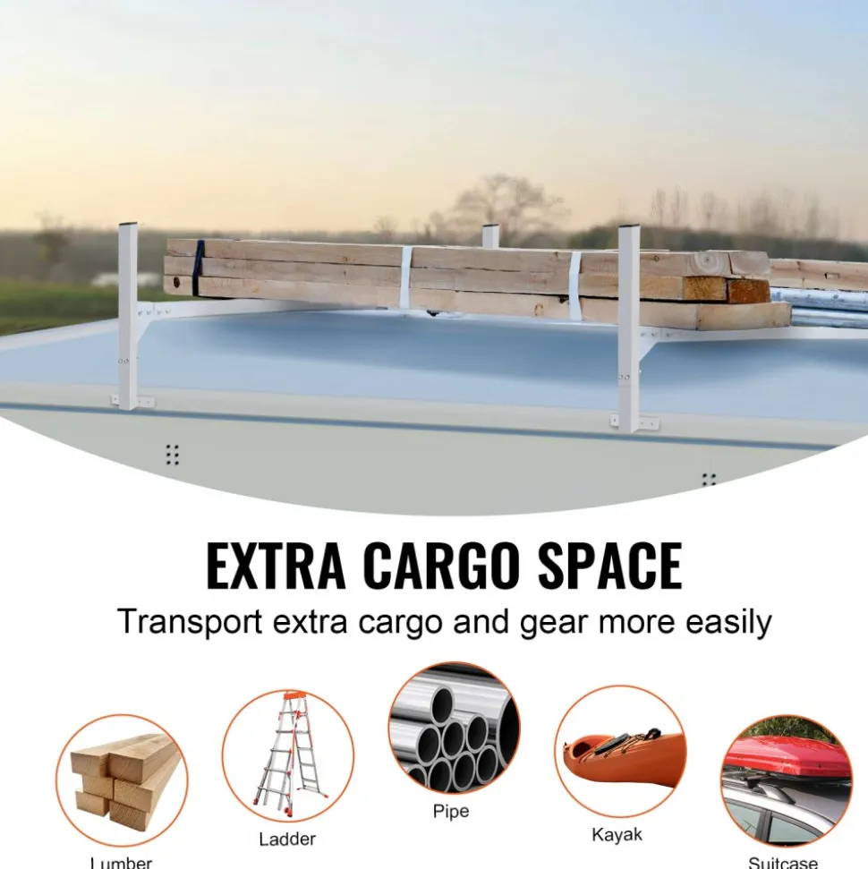 VEVOR Van Roof Ladder Rack, 2 Bars Aluminum Alloy Roof Ladder Racks, 400 LBS Capacity Rain-Gutter Van Roof Rack, Adjustable Length 51.2" to 81.1", Van Ladder Rack for Van, Cargo, Trailer