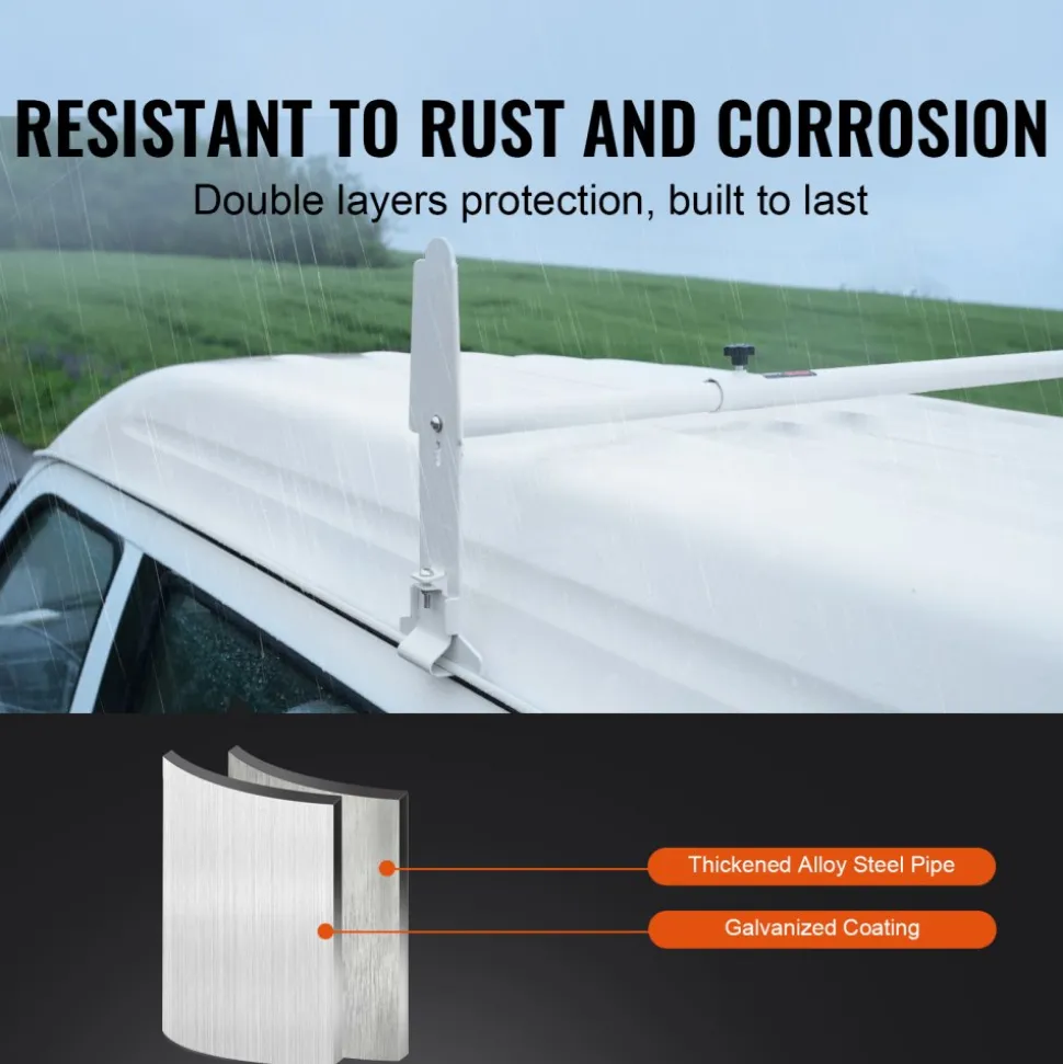 VEVOR Van Roof Ladder Rack, 2 Bar Alloy Steel Ladder Racks, Adjustable from 47.2"-78.7", 500 lbs Capacity, Roof Rack Compatible with Full-size Vans with Rain Gutter, Chevrolet Express, GMC Savana, etc