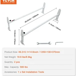 VEVOR Van Roof Ladder Rack, 2 Bar Alloy Steel Ladder Racks, Adjustable from 47.2