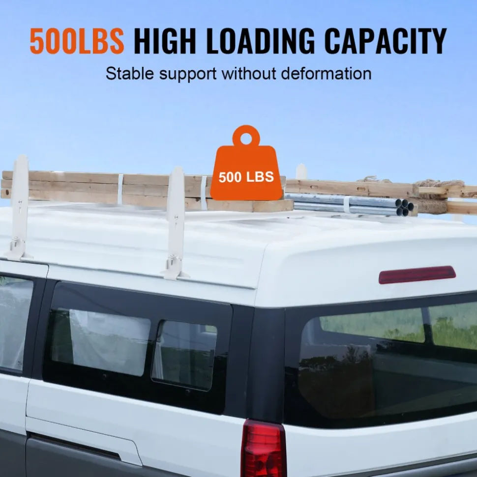 VEVOR Van Roof Ladder Rack, 2 Bar Alloy Steel Ladder Racks, Adjustable from 47.2"-78.7", 500 lbs Capacity, Roof Rack Compatible with Full-size Vans with Rain Gutter, Chevrolet Express, GMC Savana, etc