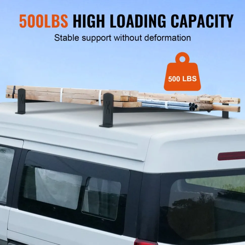 VEVOR Van Roof Ladder Rack, 2 Bars Alloy Steel Roof Racks, 500 LBS Capacity Roof Rack, Adjustable Length 35.8"-52.4", Van Ladder Rack Compatible with Chevrolet Express, GMC Savana, etc, Drilling Mount