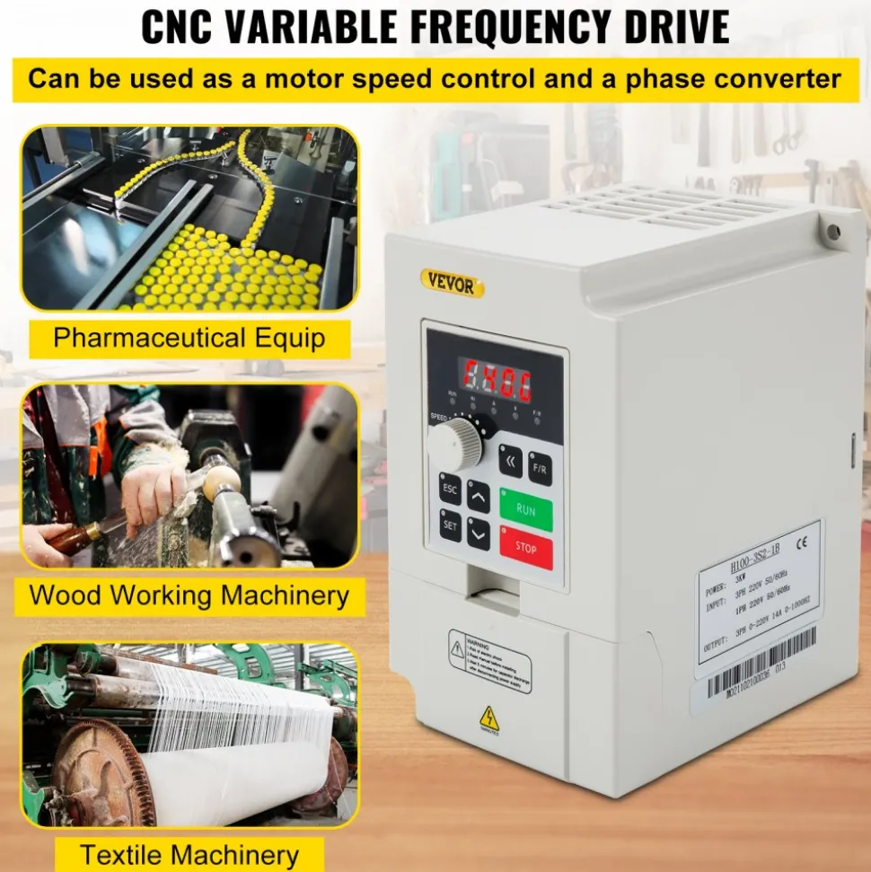 VEVOR Variable Frequency Drive, AC 220V Input 3KW Variable Frequency CNC Drive Inverter Converter, VFD 4HP 1 or 3 Phase Input, 3 Phase Output, CNC Motor Inverter Converter for Motor Speed Control