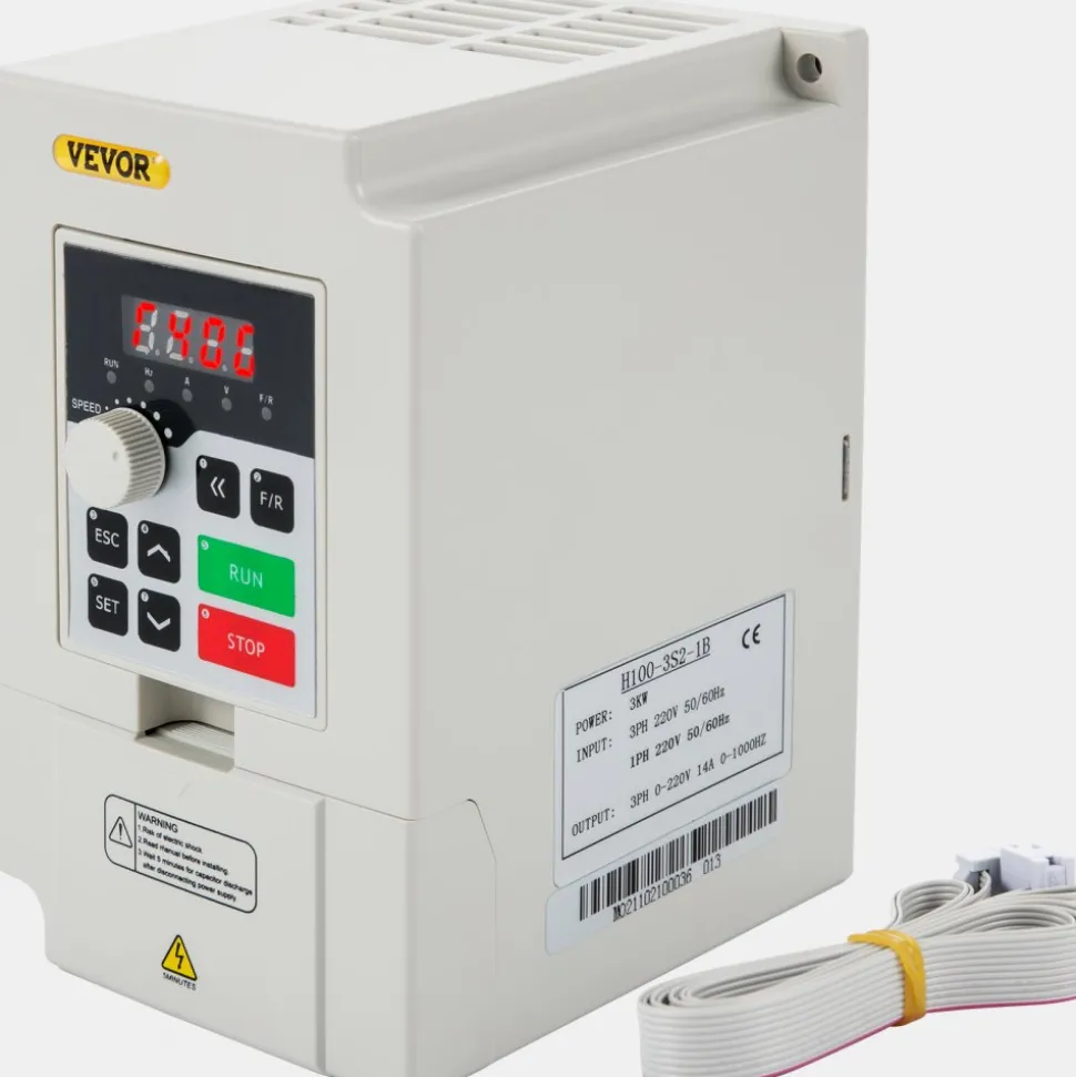 VEVOR Variable Frequency Drive, AC 220V Input 3KW Variable Frequency CNC Drive Inverter Converter, VFD 4HP 1 or 3 Phase Input, 3 Phase Output, CNC Motor Inverter Converter for Motor Speed Control