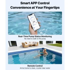 VEVOR Variable Speed Pool Pump, 1.5 HP, AC 220-240V, 132 GPM, In/Above Swimming Pool Pump with Filter Basket, Powerful Self Priming, Programmable Timer, for Inground and Above Ground Swimming Pool