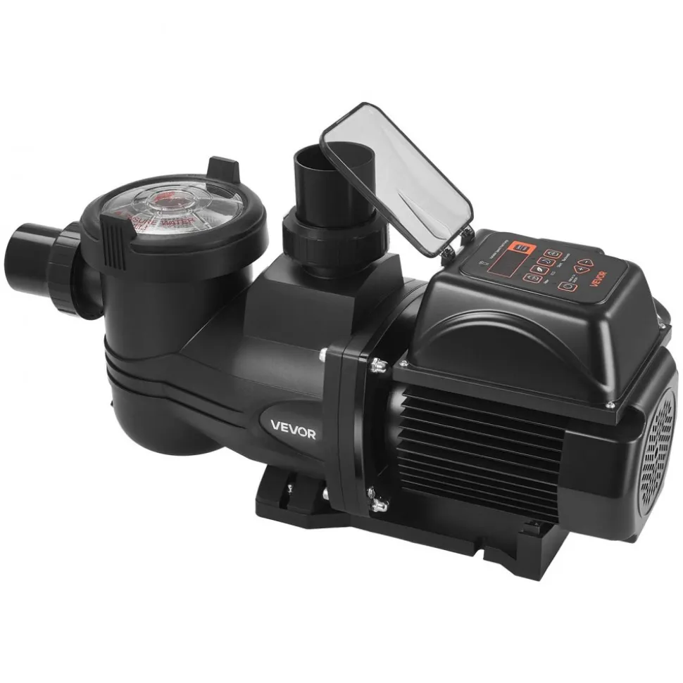 VEVOR Variable Speed Pool Pump, 1.5 HP, AC 220-240V, 132 GPM, In/Above Swimming Pool Pump with Filter Basket, Powerful Self Priming, Programmable Timer, for Inground and Above Ground Swimming Pool