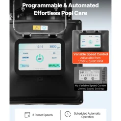 VEVOR Variable Speed Pool Pump, 1.5 HP, AC 220-240V, 115 GPM, In/Above Swimming Pool Pump with Filter Basket, Powerful Self Priming, Programmable Timer, for Inground and Above Ground Swimming Pool