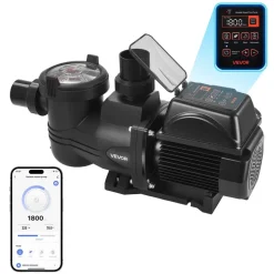 VEVOR Variable Speed Pool Pump, 2 HP, AC 220-240V, 145 GPM, In/Above Swimming Pool Pump with Filter Basket, Powerful Self Priming, Programmable Timer, for Inground and Above Ground Swimming Pool