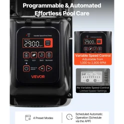 VEVOR Variable Speed Pool Pump, 2 HP, AC 220-240V, 145 GPM, In/Above Swimming Pool Pump with Filter Basket, Powerful Self Priming, Programmable Timer, for Inground and Above Ground Swimming Pool