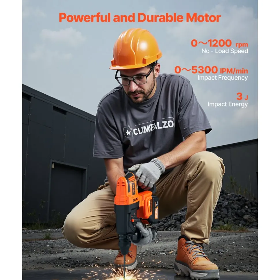 VEVOR 20V Brushless Cordless Hammer Drill, Lithium-Ion 1.1 Inch Rotary Hammer Driver, SDS-Plus Electric Lightweight Power Tool Kit with Battery and Charger, 4 Functions, 1200 RPM, 5300 BPM