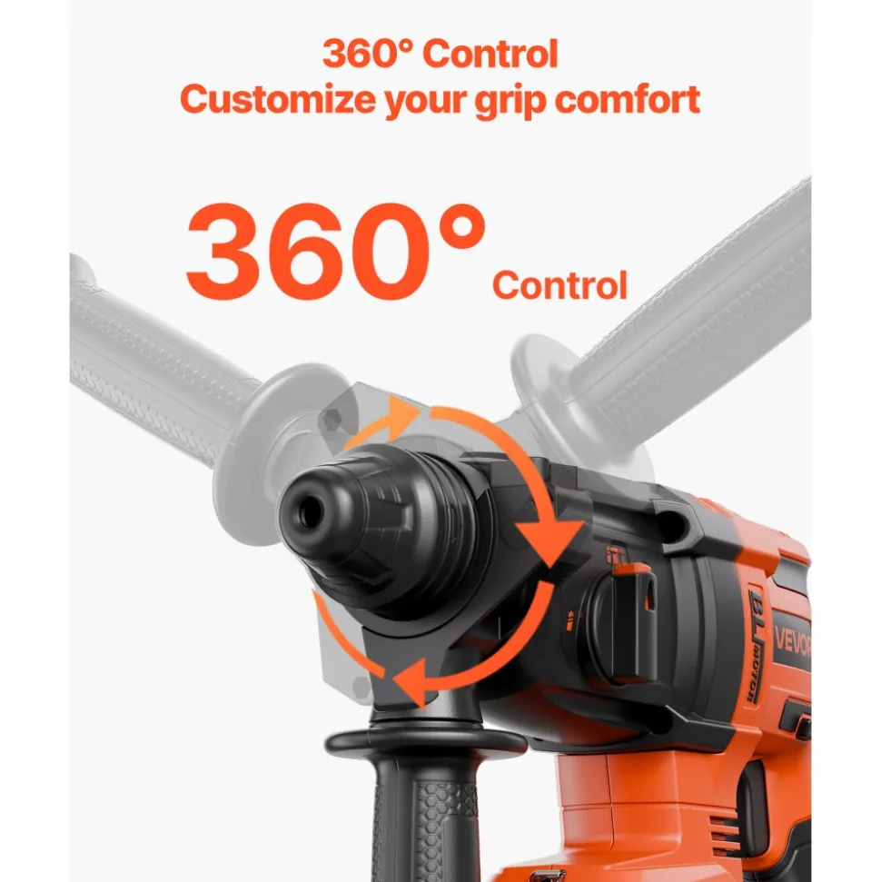 VEVOR 20V Brushless Cordless Hammer Drill, Lithium-Ion 1.1 Inch Rotary Hammer Driver, SDS-Plus Electric Lightweight Power Tool Kit with Battery and Charger, 4 Functions, 1200 RPM, 5300 BPM