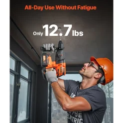VEVOR 20V Brushless Cordless Hammer Drill, Lithium-Ion 1 Inch Rotary Hammer Driver, SDS-Plus Electric Lightweight Power Tool Kit with Battery and Charger, 4 Functions, 1200 RPM, 5300 BPM