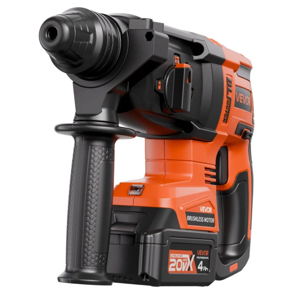 VEVOR 20V Brushless Cordless Hammer Drill, Lithium-Ion 1 Inch Rotary Hammer Driver, SDS-Plus Electric Lightweight Power Tool Kit with Battery and Charger, 4 Functions, 1200 RPM, 5300 BPM