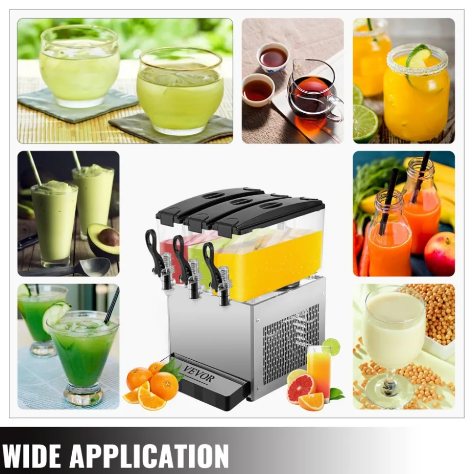 VEVOR 110V Commercial Beverage Dispenser Cold and Hot,3 Tanks 36L Fruit Juice Dispensers,12L Per Tank Stainless Steel Ice Tea Drink Dispenser Equipped with Thermostat Controller