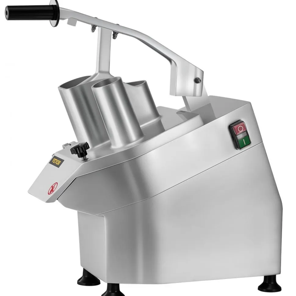VEVOR 110V Commercial Food Processor 2 Feeding Holes, 550W Electric Vegetable Slicer 1600 RPM, Stainless Steel Vegetable Processor Detachable 6-blades, 3mm/4mm/7mm Shred, 2mm/4mm Slice