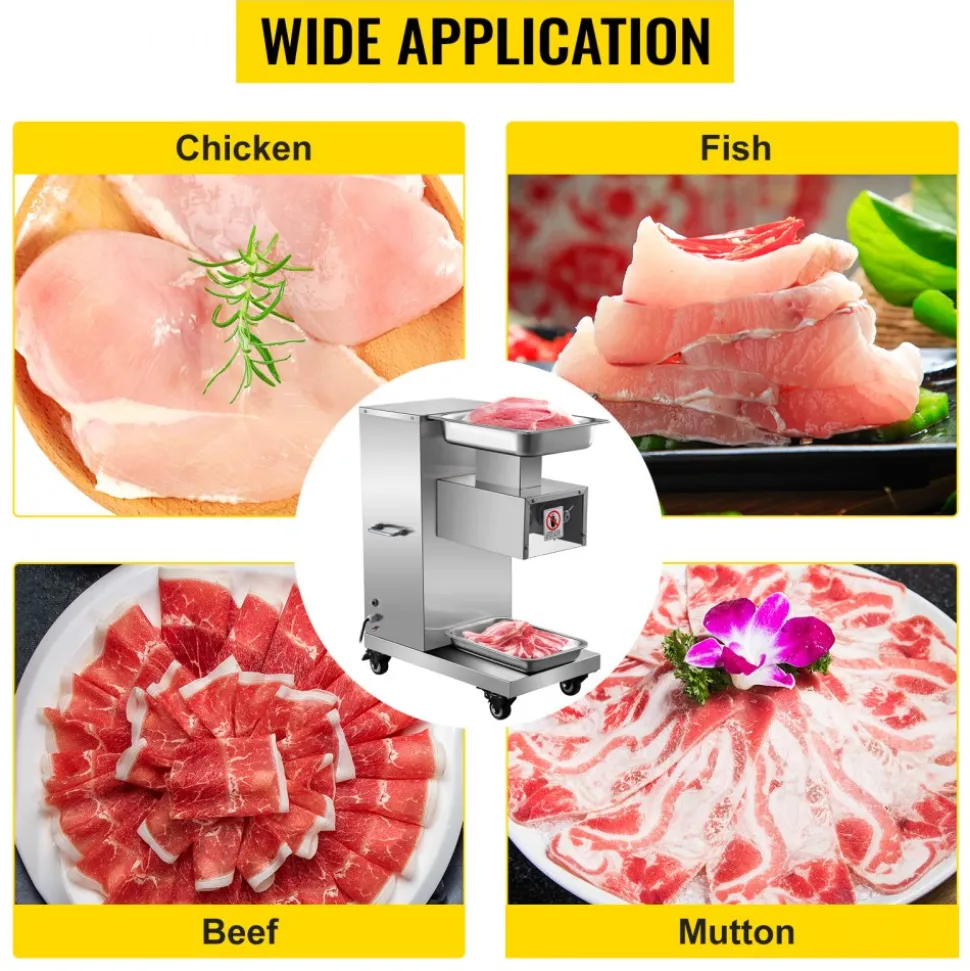 VEVOR 110V Commercial Meat Cutter Machine 1100LB/H Electric Meat Cutting Machine 750W Commercial Meat Slicer 3mm Blade Restaurant Food Slicer Stainless Steel For Kitchen Restaurant Supermarket