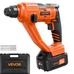 VEVOR 20V Cordless Hammer Drill, Lithium-Ion 0.6 Inch Rotary Hammer Driver, SDS-Plus Electric Lightweight Power Tool Kit with Battery and Charger, 2 Functions, 1000 RPM, 5100 BPM