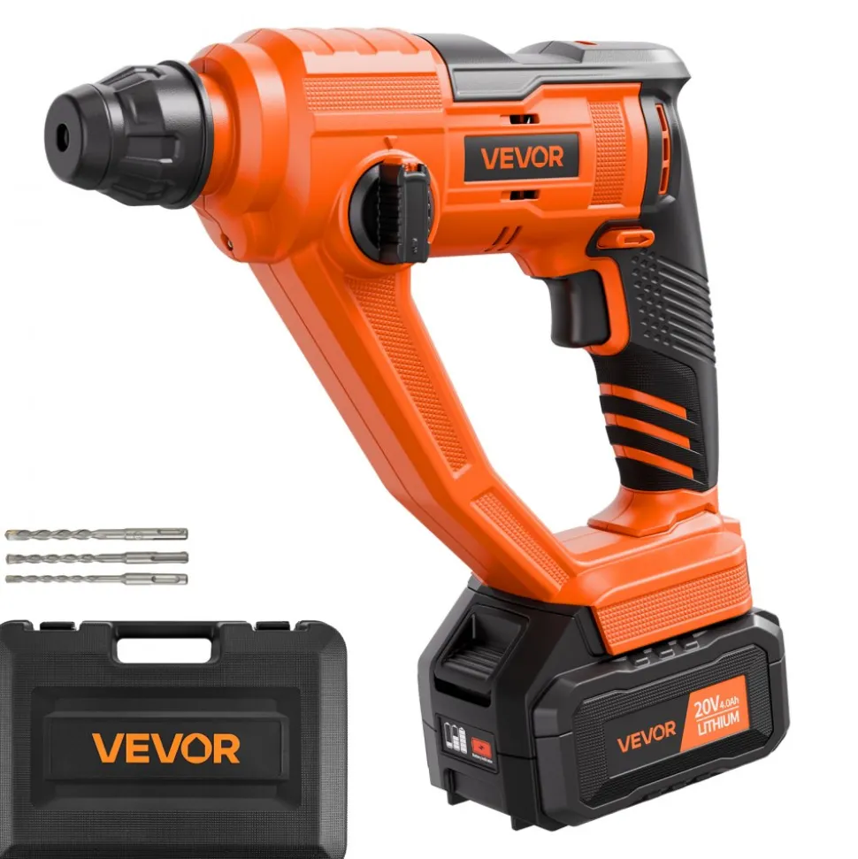 VEVOR 20V Cordless Hammer Drill, Lithium-Ion 0.6 Inch Rotary Hammer Driver, SDS-Plus Electric Lightweight Power Tool Kit with Battery and Charger, 2 Functions, 1000 RPM, 5100 BPM