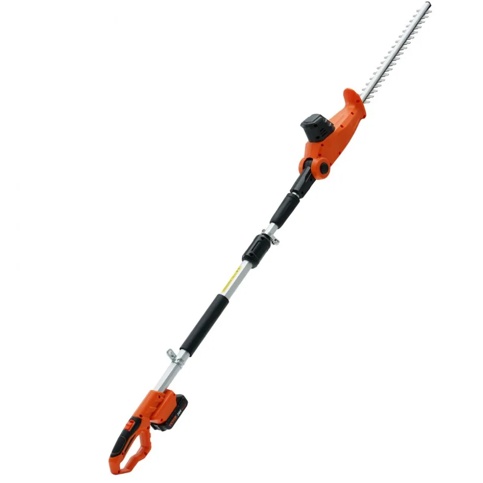 VEVOR 20V Cordless Hedge Trimmer, 18 inch Double-edged Steel Blade, Pole Hedge Trimmer Kit 20V Battery, Fast Charger Included, 74"-94" Telescoping Design for High Branches