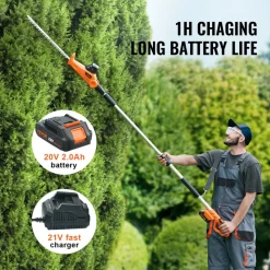 VEVOR 20V Cordless Hedge Trimmer, 18 inch Double-edged Steel Blade, Pole Hedge Trimmer Kit 20V Battery, Fast Charger Included, 74