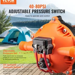 VEVOR 12V Diaphragm Pump, 5 GPM (18.93 L/min), 5-Chamber 12V DC Water Pump with Automatic Pressure Switch 40-100 PSI Adjustable, 1/2'' MNPT Port, for Agricultural Irrigation Construction Site Drainage