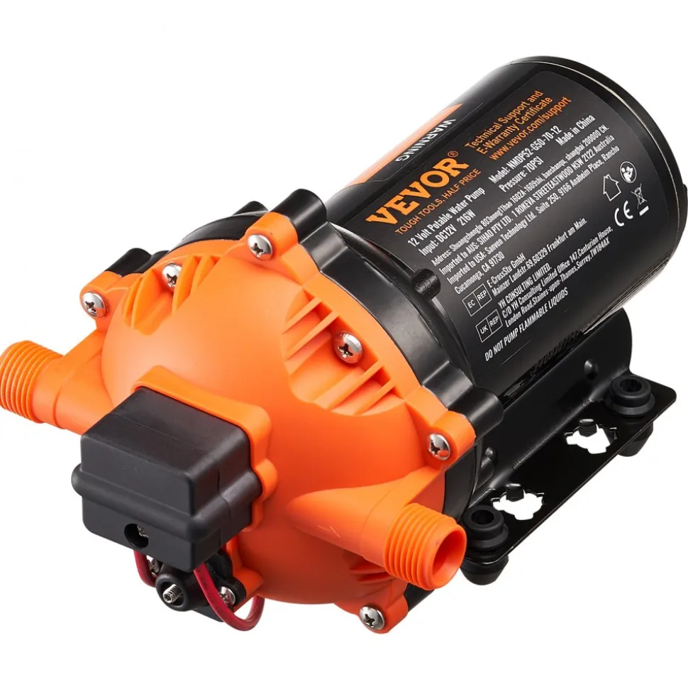 VEVOR 12V Diaphragm Pump, 5 GPM (18.93 L/min), 5-Chamber 12V DC Water Pump with Automatic Pressure Switch 40-100 PSI Adjustable, 1/2'' MNPT Port, for Agricultural Irrigation Construction Site Drainage