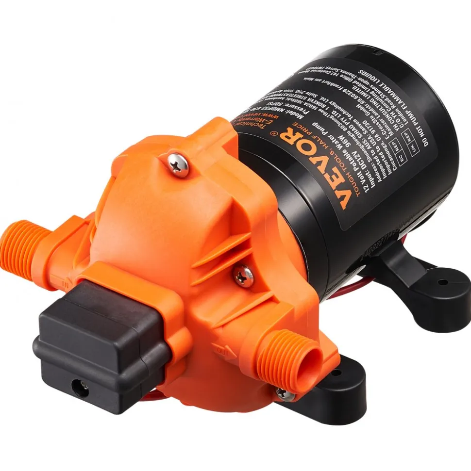 VEVOR 12V Diaphragm Pump, 3 GPM (11.36 L/min), 3-Chamber 12 Volt DC Water Pump with Automatic Pressure Switch 40-100 PSI Adjustable, 50 PSI, 1/2'' MNPT Port, for RV Yacht Food Truck Camper Marine