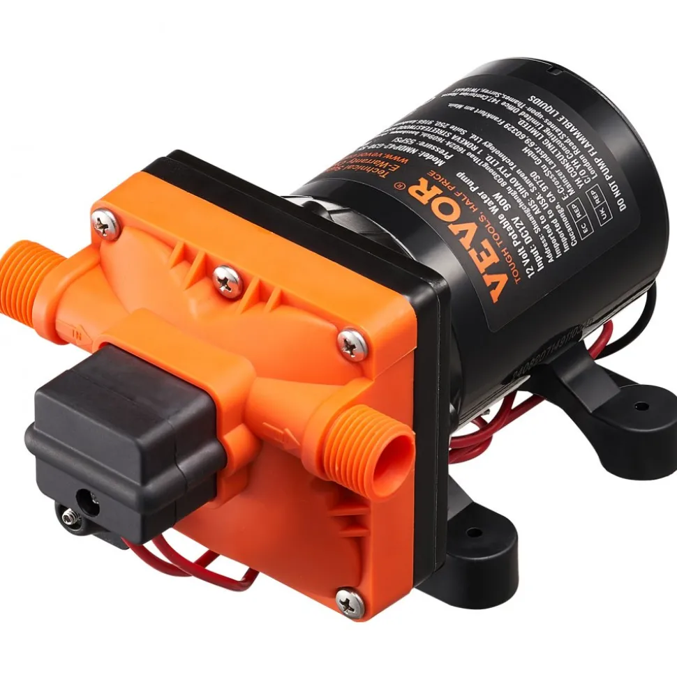 VEVOR 12V Diaphragm Pump, 3 GPM (11.36 L/min), 4-Chamber 12 Volt DC Water Pump with Automatic Pressure Switch 40-100 PSI Adjustable, 55 PSI, 1/2'' MNPT Port, for RV Yacht Food Truck Camper Marine