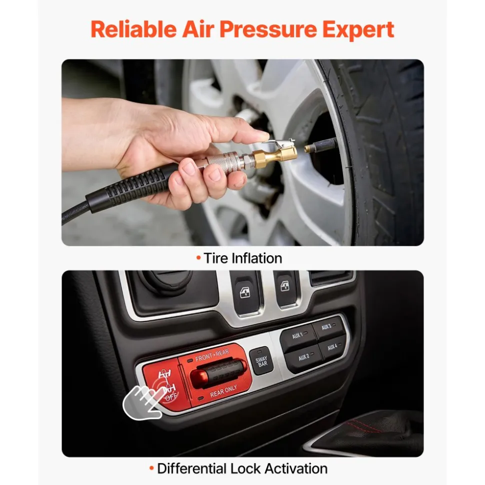 VEVOR 12V Dual-Cylinder Air Compressor 1HP 4.73 SCFM Portable Tire Inflator, Max 150PSI Heavy Duty Offroad Air Pump with Differential Lock Harness for Pickup Trucks SUVs Off-Road Vehicles