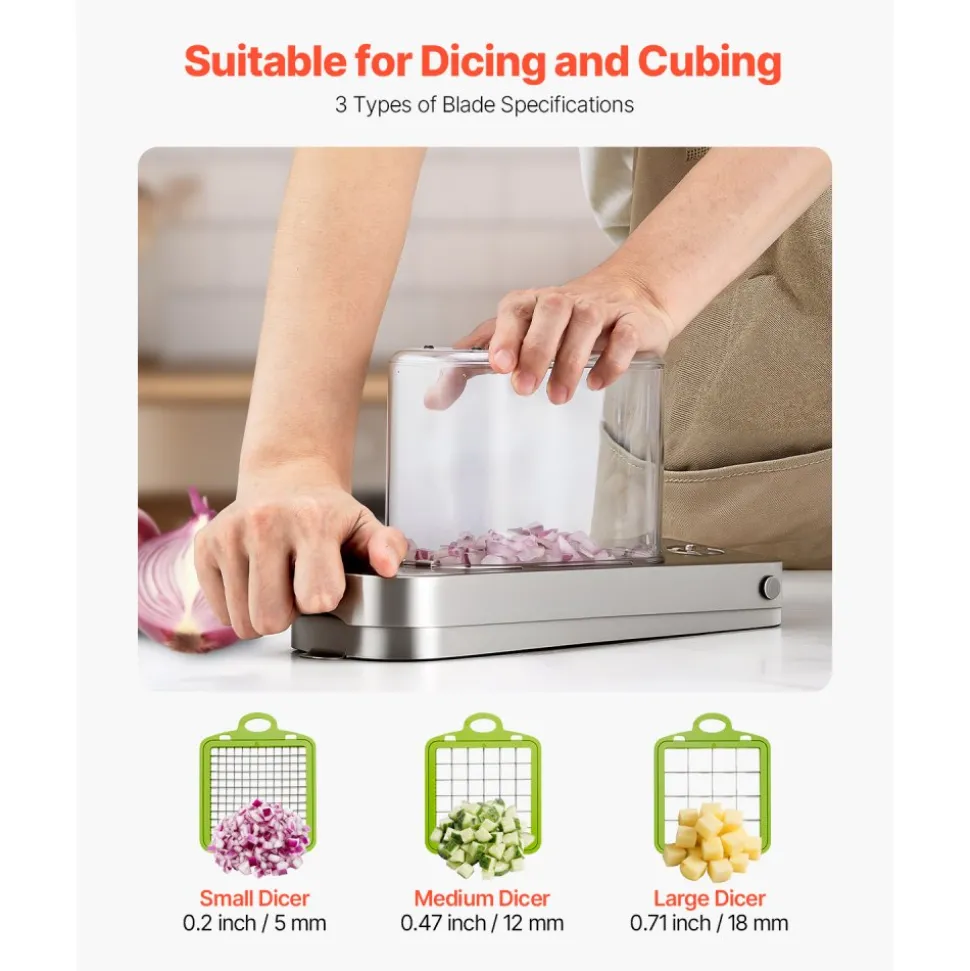 VEVOR Vegetable Chopper, Food Veggie Cutter with 3 Stainless Steel Blades, Onion Slicer with Container, Salad Potato Dicer Kitchen Gadgets & Essentials Home Appliances Tools for Easy DIY, Silver
