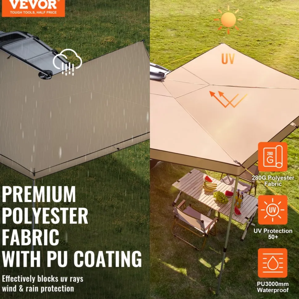 VEVOR Vehicle Awning 270 Degree, 8.2' Height Retractable Car Side Awning, PU3000mm UV50+ Car Awning with Waterproof Storage Bag, Suitable for Truck, SUV, Van, Campers
