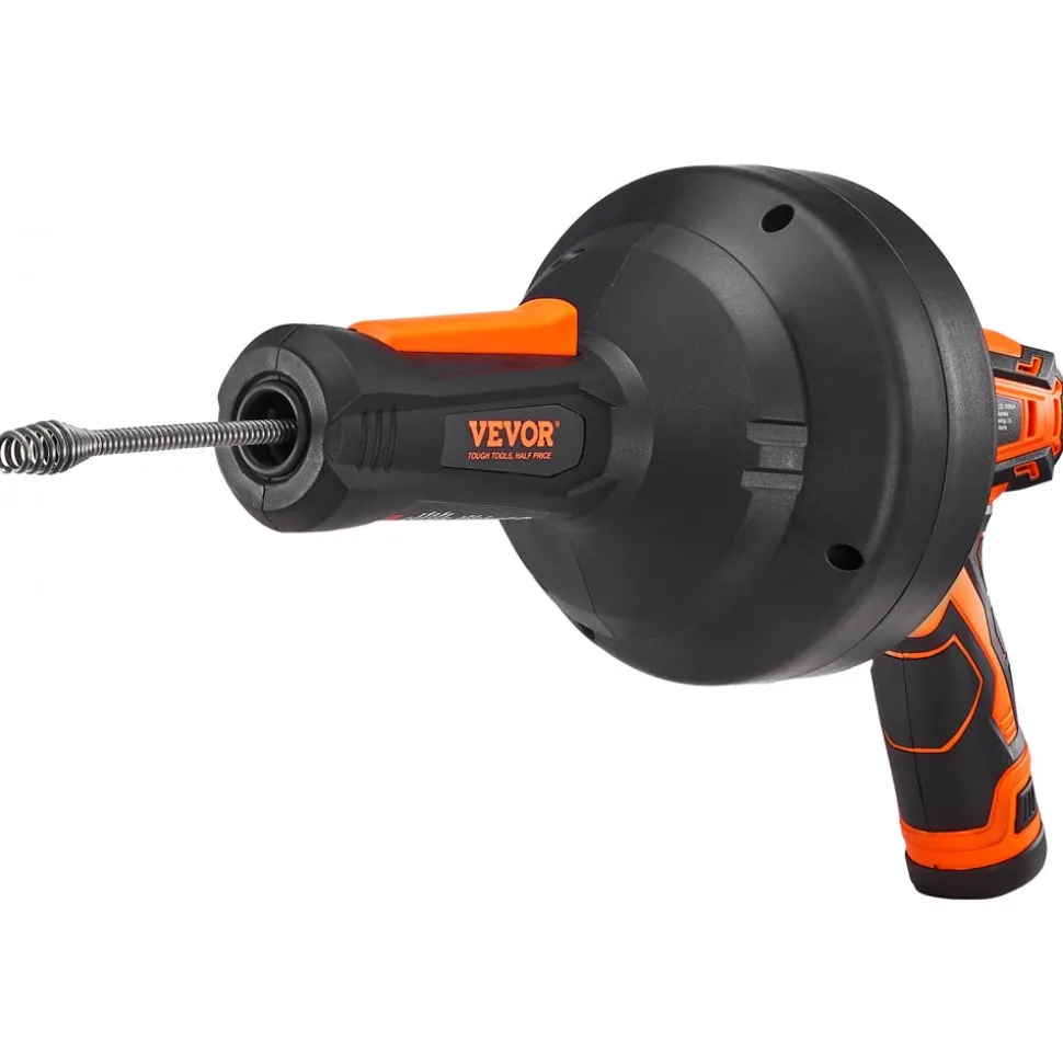 VEVOR 12V Electric Drain Auger, 25FT Cordless Plumbing Snake Auto Feed, Pipeline Snake Drain Clog Remover with Power Drill for 3/4"-2" Pipes, 2.0Ah Battery and Charger Included