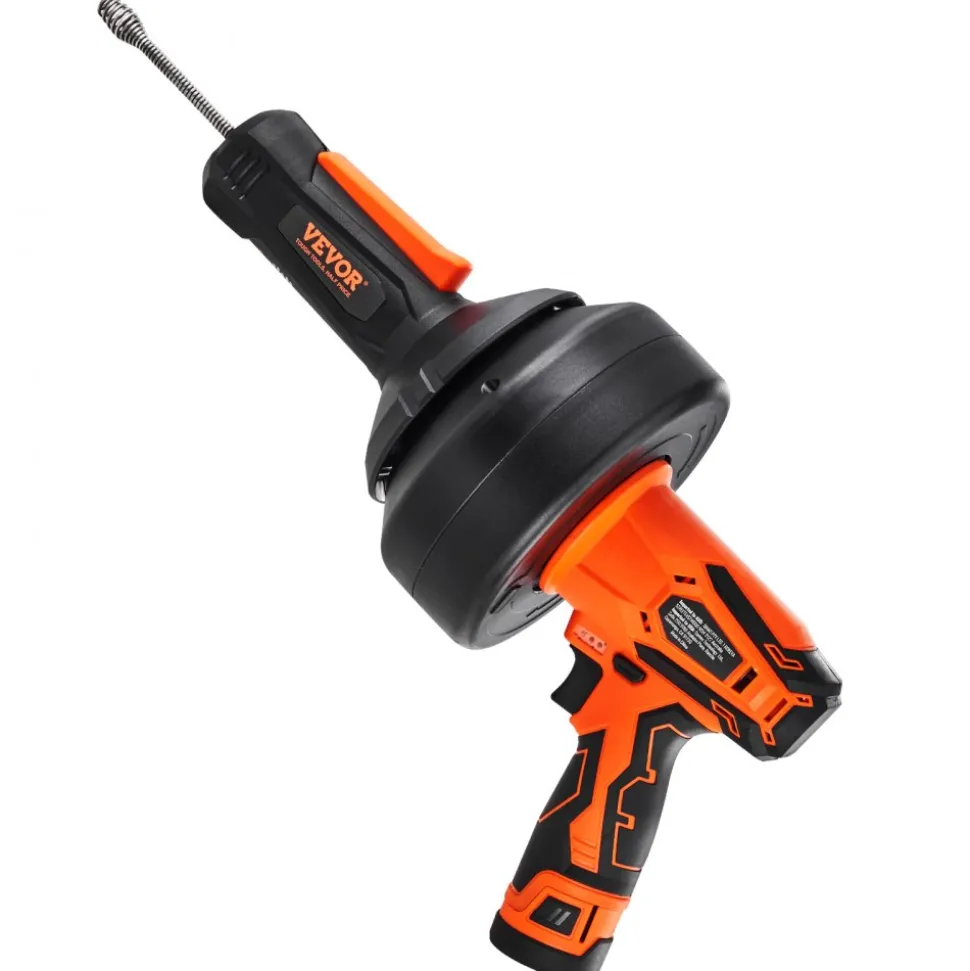 VEVOR 12V Electric Drain Auger, 25FT Cordless Plumbing Snake Auto Feed, Pipeline Snake Drain Clog Remover with Power Drill for 3/4"-2" Pipes, 2.0Ah Battery and Charger Included