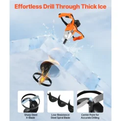 VEVOR 20V Electric Ice Auger, 8 inch Diameter, 2 in 1 Cordless Ice Fishing Augers and Earth Auger with Ices & Earth Drill Bit, Cold-Resistant Post Hole Digger, Turbo High-Speed Cutting System