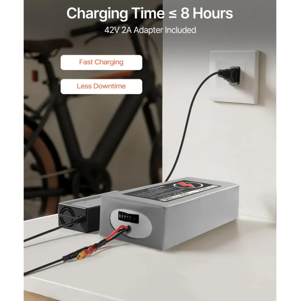 VEVOR 36V Electric Scooter Battery, 16Ah, Ebike Lithium Battery Pack with 30A BMS, Charger, T-Plug Expansion Cable, 500+ Cycles, Compatible with 2880W Motors, for Electric Bikes Bicycles, Scooters