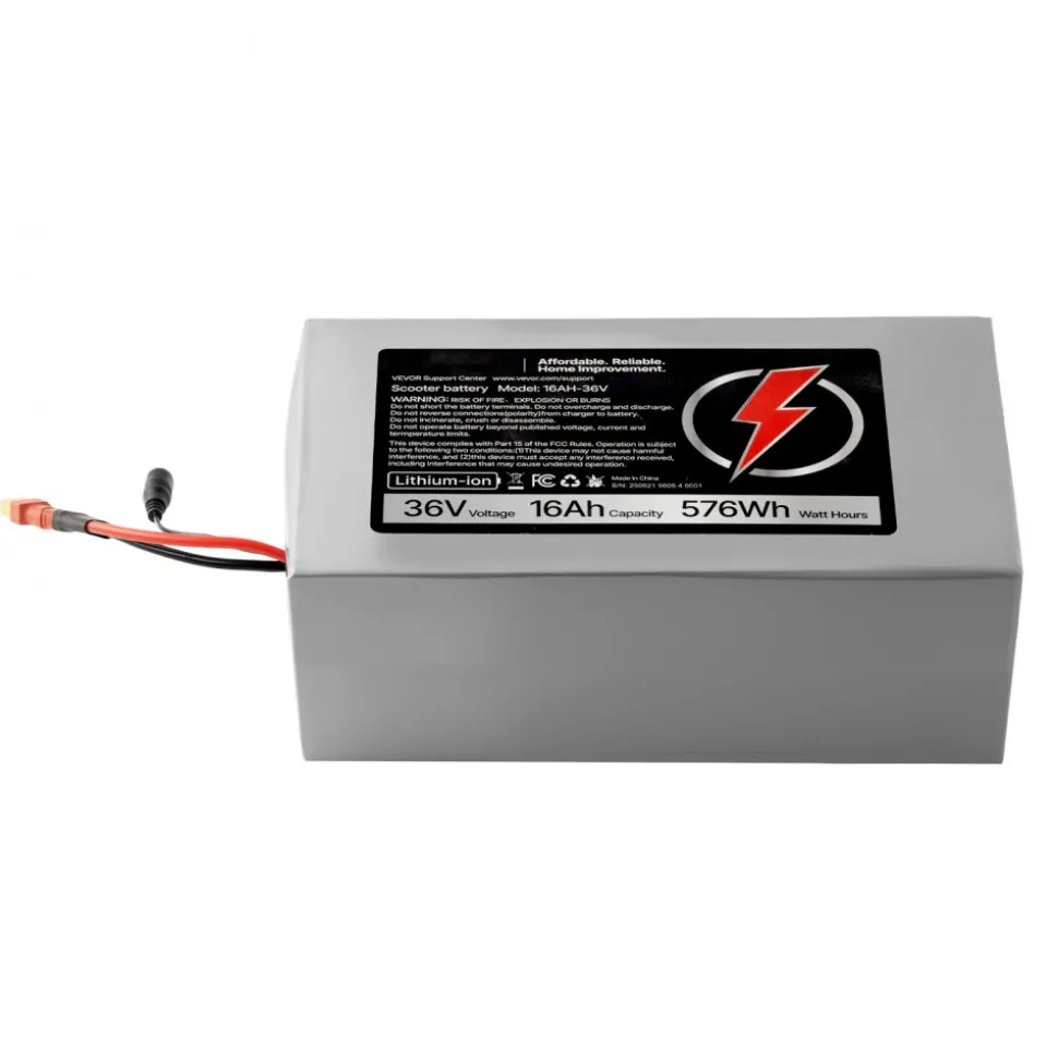 VEVOR 36V Electric Scooter Battery, 16Ah, Ebike Lithium Battery Pack with 30A BMS, Charger, T-Plug Expansion Cable, 500+ Cycles, Compatible with 2880W Motors, for Electric Bikes Bicycles, Scooters