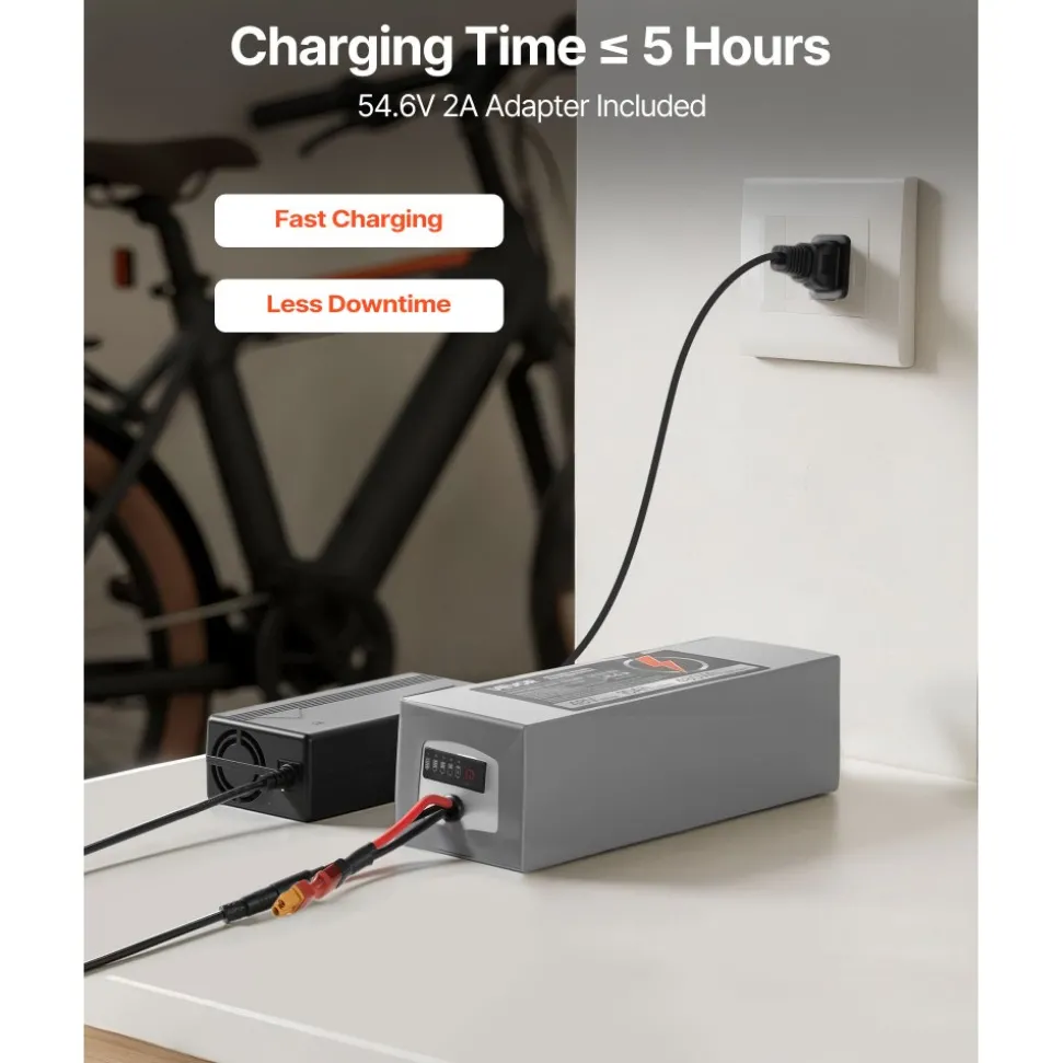 VEVOR 48V Electric Scooter Battery, 10Ah, Ebike Lithium Battery Pack with 30A BMS, Charger, T-Plug Expansion Cable, 500+ Cycles, Compatible with 2400W Motors, for Electric Bikes Bicycles, Scooters