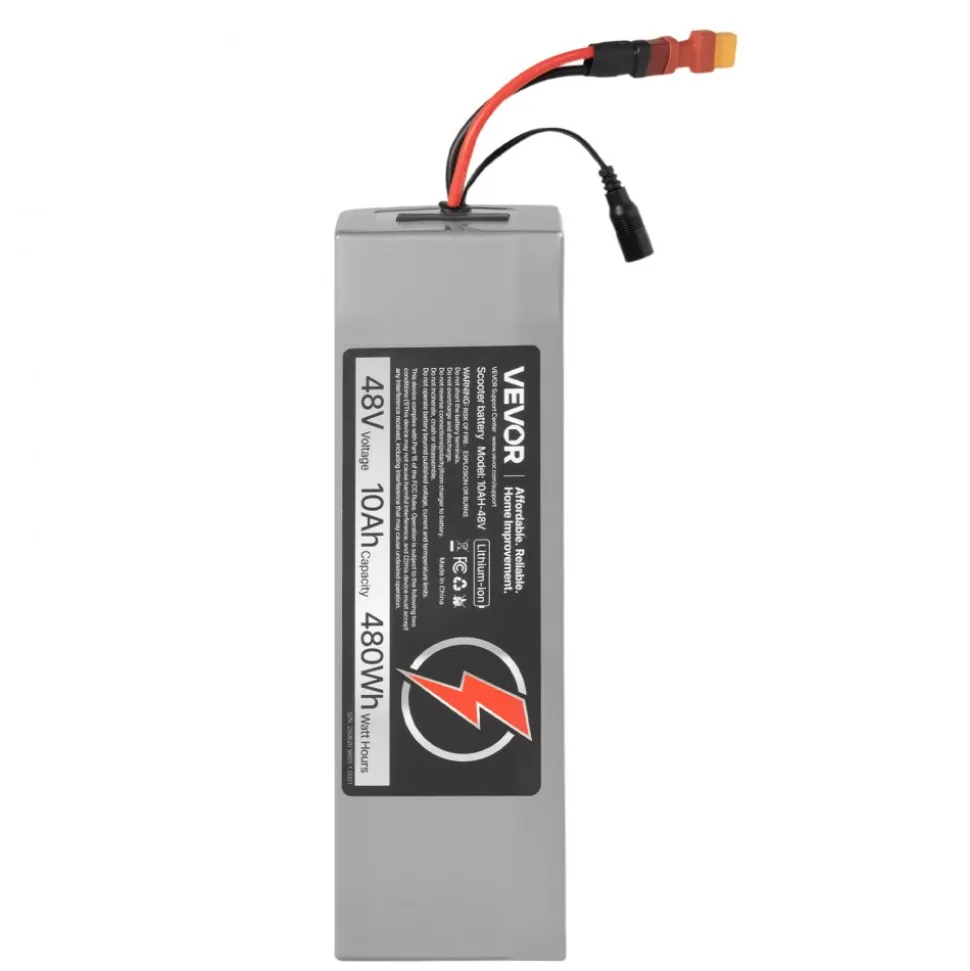 VEVOR 48V Electric Scooter Battery, 10Ah, Ebike Lithium Battery Pack with 30A BMS, Charger, T-Plug Expansion Cable, 500+ Cycles, Compatible with 2400W Motors, for Electric Bikes Bicycles, Scooters
