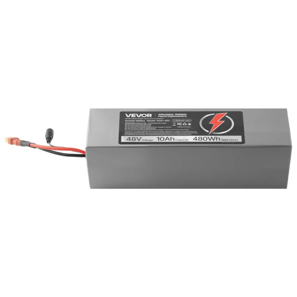 VEVOR 48V Electric Scooter Battery, 10Ah, Ebike Lithium Battery Pack with 30A BMS, Charger, T-Plug Expansion Cable, 500+ Cycles, Compatible with 2400W Motors, for Electric Bikes Bicycles, Scooters
