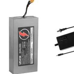 VEVOR 72V Electric Scooter Battery, 20Ah, Ebike Lithium Battery Pack with 50A BMS, Charger, T-Plug Expansion Cable, 500+ Cycles, Compatible with 7200W Motors, for Electric Bikes Bicycles, Scooters