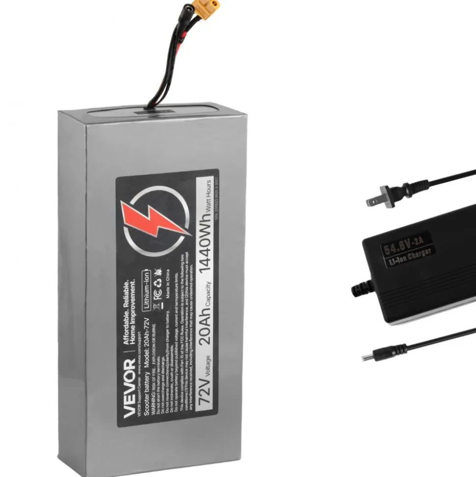 VEVOR 72V Electric Scooter Battery, 20Ah, Ebike Lithium Battery Pack with 50A BMS, Charger, T-Plug Expansion Cable, 500+ Cycles, Compatible with 7200W Motors, for Electric Bikes Bicycles, Scooters
