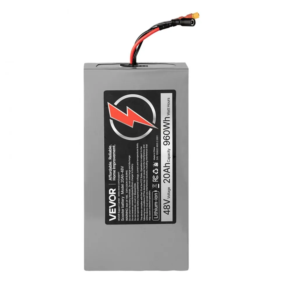 VEVOR 48V Electric Scooter Battery, 20Ah, Ebike Lithium Battery Pack with 30A BMS, Charger, T-Plug Expansion Cable, 500+ Cycles, Compatible with 4800W Motors, for Electric Bikes Bicycles, Scooters