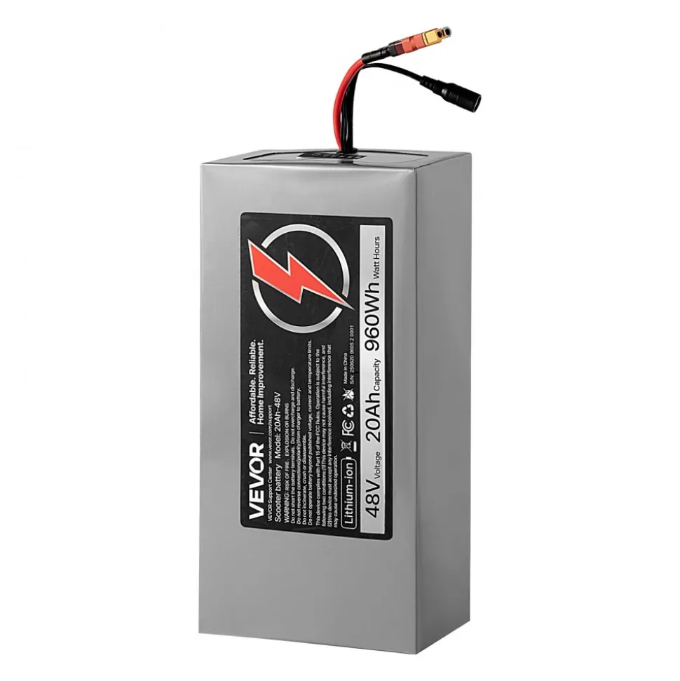 VEVOR 48V Electric Scooter Battery, 20Ah, Ebike Lithium Battery Pack with 30A BMS, Charger, T-Plug Expansion Cable, 500+ Cycles, Compatible with 4800W Motors, for Electric Bikes Bicycles, Scooters