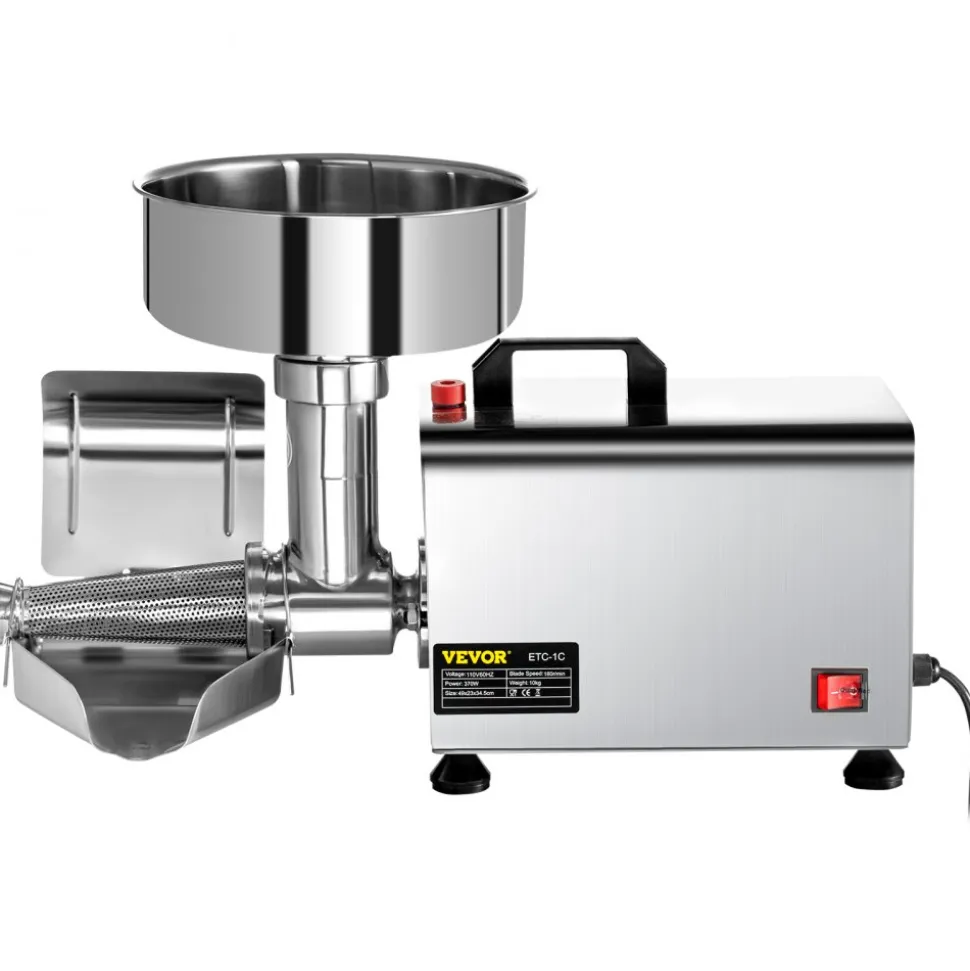 VEVOR 110V Electric Tomato Strainer 370W Commercial Grade Tomato Milling Machine Stainless Steel Tomato Press and Strainer 90-160 Kg/H Pure Copper Motor Food Strainer and Sauce Maker