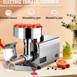 VEVOR 110V Electric Tomato Strainer 370W Commercial Grade Tomato Milling Machine Stainless Steel Tomato Press and Strainer 90-160 Kg/H Pure Copper Motor Food Strainer and Sauce Maker