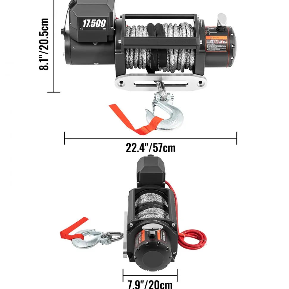 VEVOR 12V Electric Winch 17500 lbs Synthetic Rope 9.5 mm x 26 m Wireless ATV Winch