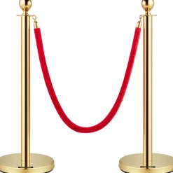VEVOR Velvet Ropes and Posts, 5 ft/1.5 m Red Rope, Stainless Steel Gold Stanchion with Ball Top, Red Crowd Control Barrier Used for Theaters, Party, Wedding, Exhibition, Ticket Offices 2 Pack Sets
