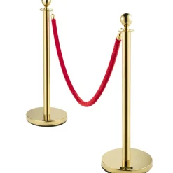VEVOR Velvet Ropes and Posts, 5 ft/1.5 m Red Rope, Stainless Steel Gold Stanchion with Ball Top, Red Crowd Control Barrier Used for Theaters, Party, Wedding, Exhibition, Ticket Offices 2 Pack Sets