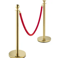 VEVOR Velvet Ropes and Posts, 5 ft/1.5 m Red Rope, Stainless Steel Gold Stanchion with Ball Top, Red Crowd Control Barrier Used for Theaters, Party, Wedding, Exhibition, Ticket Offices 2 Pack Sets