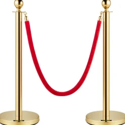 VEVOR Velvet Ropes and Posts, 5 ft/1.5 m Red Rope, Stainless Steel Gold Stanchion with Ball Top, Red Crowd Control Barrier Used for Theaters, Party, Wedding, Exhibition, Ticket Offices Pack Sets (6)