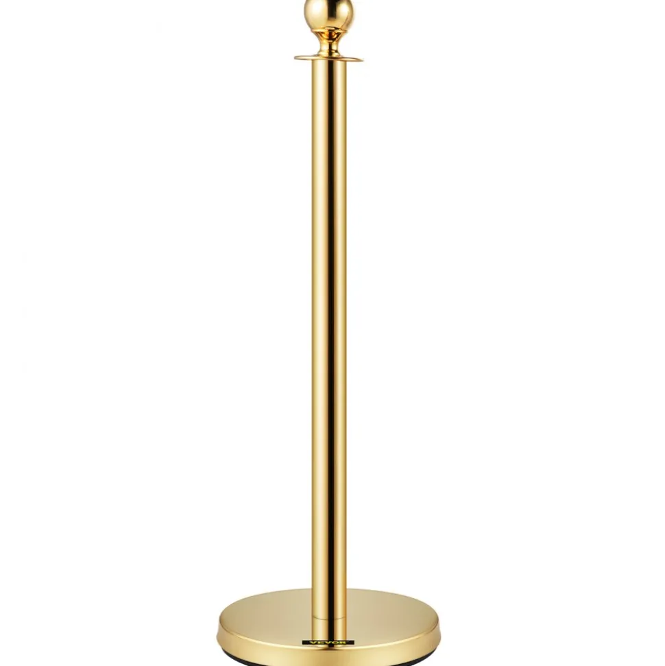 VEVOR Velvet Ropes and Posts, 5 ft/1.5 m Red Rope, Stainless Steel Gold Stanchion with Ball Top, Red Crowd Control Barrier Used for Theaters, Party, Wedding, Exhibition, Ticket Offices Pack Sets (6)